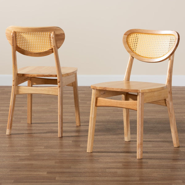 Baxton Studio Baxton Studio 2-Piece Mid-Century Dining Chair Set in Oak Brown with Rattan for Stylish Comfort RH256C-Natural Rattan/Natural Flat Seat-DC-2PK
