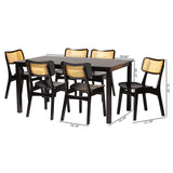 Baxton Studio Estera Mid-Century Modern Dark Brown Finished Wood and Rattan 7-Piece Dining Set