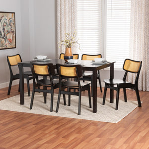 Baxton Studio Baxton Studio Mid-Century Modern 5-Piece Dining Set with Dark Wood and Rattan for Timeless Elegance Estera Dark 7-Piece RH254C-Natural Rattan/DB-Rectangle-7PC Dining Set