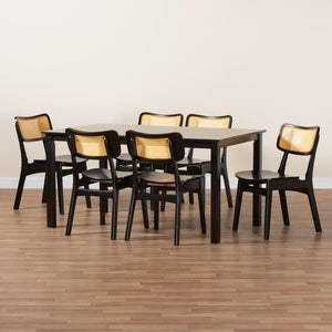 Baxton Studio Baxton Studio Mid-Century Modern 5-Piece Dining Set with Dark Wood and Rattan for Timeless Elegance Estera Dark 7-Piece RH254C-Natural Rattan/DB-Rectangle-7PC Dining Set