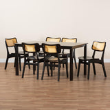 Baxton Studio Estera Mid-Century Modern Dark Brown Finished Wood and Rattan 7-Piece Dining Set