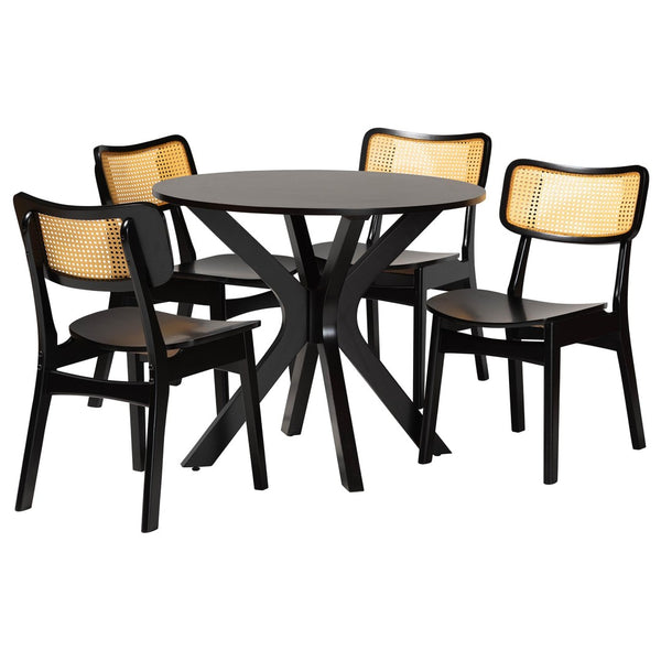 Baxton Studio Baxton Studio Linnet Mid-Century 5-Piece Dining Set - Charming Wood & Rattan Design for Comfort RH254C-Natural Rattan/DB-Round-5PC Dining Set