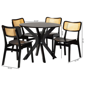 Baxton Studio Baxton Studio Linnet Mid-Century 5-Piece Dining Set - Charming Wood & Rattan Design for Comfort RH254C-Natural Rattan/DB-Round-5PC Dining Set