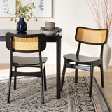 Baxton Studio Tafari Mid-Century Modern Dark Brown Finished Wood and Rattan 2-Piece Dining Chair Set