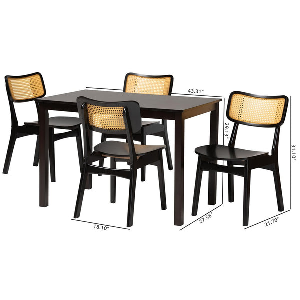 Baxton Studio Baxton Studio Mid-Century Modern 5-Piece Dining Set with Dark Wood and Rattan for Timeless Elegance Estera Dark Brown 5-Piece RH254C-Natural Rattan/DB-Rectangle-5PC Dining Set