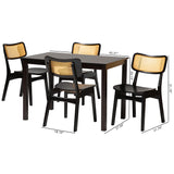 Baxton Studio Estera Mid-Century Modern Dark Brown Finished Wood and Rattan 5-Piece Dining Set