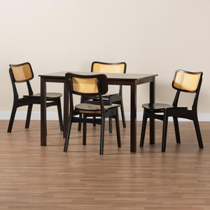 Baxton Studio Baxton Studio Mid-Century Modern 5-Piece Dining Set with Dark Wood and Rattan for Timeless Elegance Estera Dark Brown 5-Piece RH254C-Natural Rattan/DB-Rectangle-5PC Dining Set