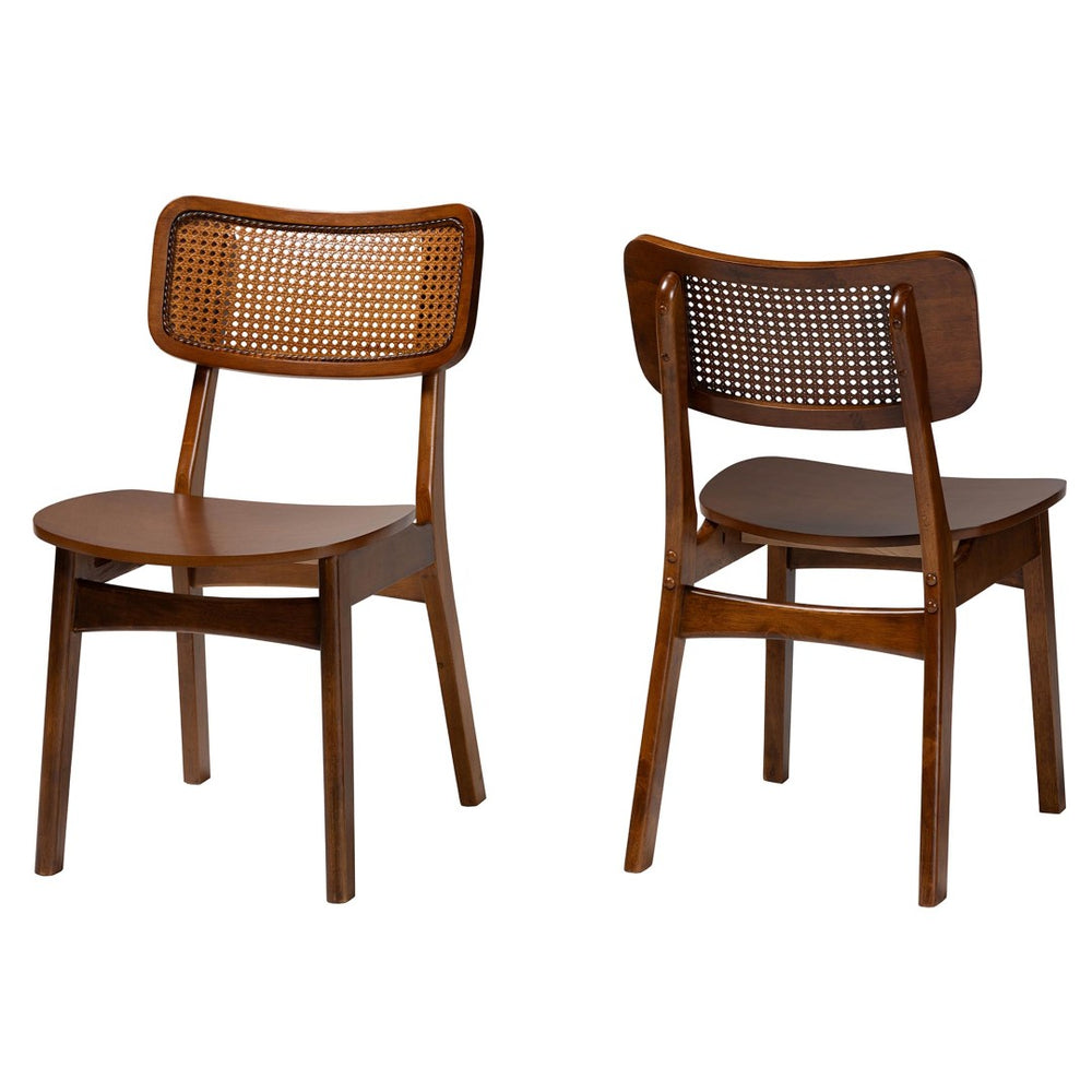 Baxton Studio Baxton Tafari Mid-Century Modern Rattan Dining Chair Set - Stylish Comfort for Any Space RH254C-Walnut Rattan/Walnut Bent Seat-DC-2PK