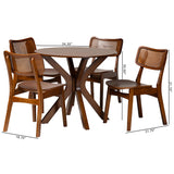 Baxton Studio Linnet Mid-Century Modern Walnut Brown Finished Wood and Rattan 5-Piece Dining Set