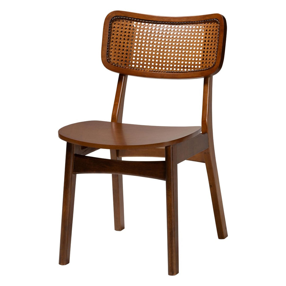 Baxton Studio Baxton Studio Linnet Mid-Century Modern Dining Set with Walnut Finish and Woven Rattan Detail 7-Piece RH254C-Walnut Rattan-Round-7PC Dining Set