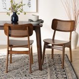 Baxton Studio Tafari Mid-Century Modern Walnut Brown Finished Wood and Rattan 2-Piece Dining Chair Set