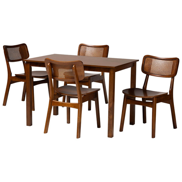 Baxton Studio Baxton Studio Mid-Century Modern 5-Piece Dining Set with Dark Wood and Rattan for Timeless Elegance Estera Walnut 5-Piece RH254C-Walnut Rattan-Rectangle-5PC Dining Set