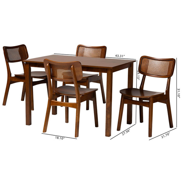Baxton Studio Baxton Studio Mid-Century Modern 5-Piece Dining Set with Dark Wood and Rattan for Timeless Elegance Estera Walnut 5-Piece RH254C-Walnut Rattan-Rectangle-5PC Dining Set