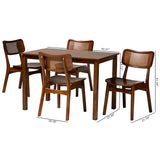 Baxton Studio Estera Mid-Century Modern Walnut Brown Finished Wood and Rattan 5-Piece Dining Set