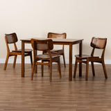 Baxton Studio Estera Mid-Century Modern Walnut Brown Finished Wood and Rattan 5-Piece Dining Set