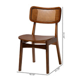 Baxton Studio Tafari Mid-Century Modern Walnut Brown Finished Wood and Rattan 2-Piece Dining Chair Set