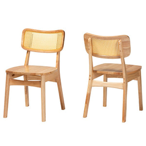 Baxton Studio Baxton Studio Tadeo Mid-Century 2-Piece Dining Chair Set - Elegant Oak Brown Wood & Rattan Design RH257C-Natural Rattan/Natural Flat Seat-DC-2PK