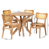 Baxton Studio Camilo Mid-Century Modern Oak Brown Finished Wood and Rattan 5-Piece Dining Set