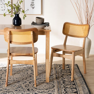 Baxton Studio Baxton Studio Tadeo Mid-Century 2-Piece Dining Chair Set - Elegant Oak Brown Wood & Rattan Design RH257C-Natural Rattan/Natural Flat Seat-DC-2PK