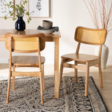 Baxton Studio Tadeo Mid-Century Modern Oak Brown Finished Wood and Rattan 2-Piece Dining Chair Set