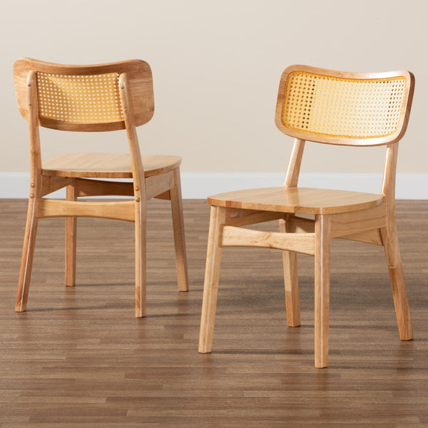 Baxton Studio Baxton Studio Tadeo Mid-Century 2-Piece Dining Chair Set - Elegant Oak Brown Wood & Rattan Design RH257C-Natural Rattan/Natural Flat Seat-DC-2PK