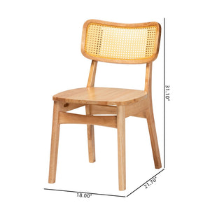 Baxton Studio Baxton Studio Tadeo Mid-Century 2-Piece Dining Chair Set - Elegant Oak Brown Wood & Rattan Design RH257C-Natural Rattan/Natural Flat Seat-DC-2PK