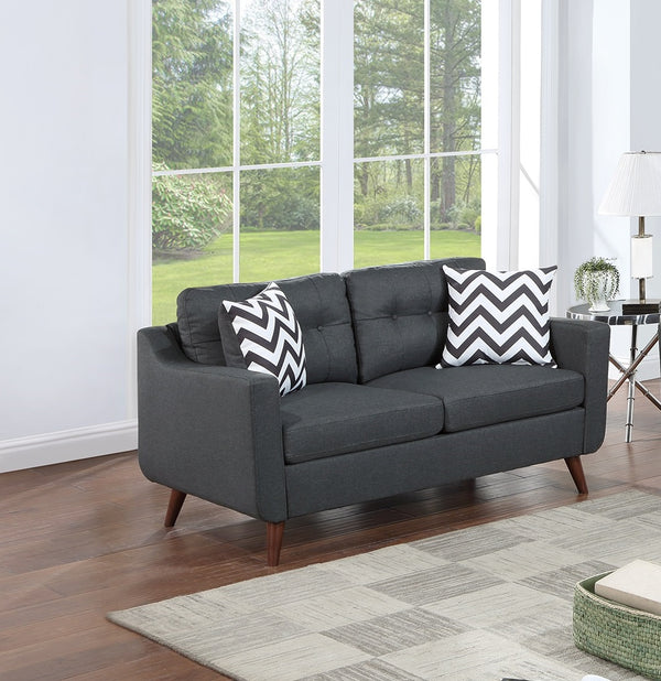 English Elm Modern 2-Piece Sofa Loveseat Set with Tufted Back Cushions, Geometric Throw Pillows & Tapered Legs Black 53 L x 31 W x 19 H B011S01305