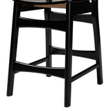 Baxton Studio Hesper Mid-Century Modern Dark Brown Finished Wood and Rattan 2-Piece Counter Stool Set