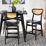 Baxton Studio Hesper Mid-Century Modern Dark Brown Finished Wood and Rattan 2-Piece Counter Stool Set