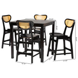 Baxton Studio Hesper Mid-Century Modern Dark Brown Finished Wood and Rattan 5-Piece Pub Set