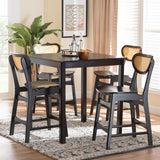 Baxton Studio Hesper Mid-Century Modern Dark Brown Finished Wood and Rattan 5-Piece Pub Set