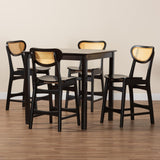 Baxton Studio Hesper Mid-Century Modern Dark Brown Finished Wood and Rattan 5-Piece Pub Set