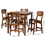 Baxton Studio Hesper Mid-Century Modern Walnut Brown Finished Wood and Rattan 5-Piece Pub Set