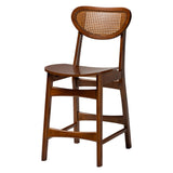 Baxton Studio Hesper Mid-Century Modern Walnut Brown Finished Wood and Rattan 5-Piece Pub Set