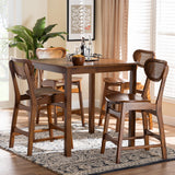 Baxton Studio Hesper Mid-Century Modern Walnut Brown Finished Wood and Rattan 5-Piece Pub Set