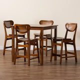 Baxton Studio Hesper Mid-Century Modern Walnut Brown Finished Wood and Rattan 5-Piece Pub Set