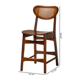 Baxton Studio Hesper Mid-Century Modern Walnut Brown Finished Wood and Rattan 2-Piece Counter Stool Set