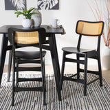 Baxton Studio Tafari Mid-Century Modern Dark Brown Finished Wood and Rattan 2-Piece Counter Stool Set