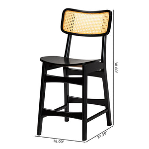 Baxton Studio Tafari Mid-Century Modern Dark Brown Finished Wood and Rattan 2-Piece Counter Stool Set