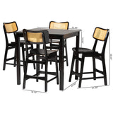 Baxton Studio Tafari Mid-Century Modern Dark Brown Finished Wood and Rattan Pub Set