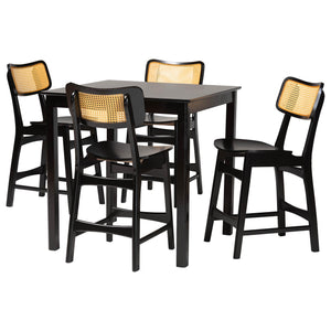 Baxton Studio Tafari Mid-Century Modern Dark Brown Finished Wood and Rattan Pub Set