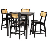 Tafari Mid-Century Modern Brown Finished Wood and Rattan Pub Set