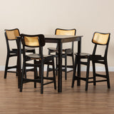 Baxton Studio Tafari Mid-Century Modern Dark Brown Finished Wood and Rattan Pub Set