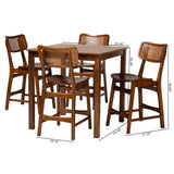 Baxton Studio Tafari Mid-Century Modern Walnut Brown Finished Wood and Rattan Pub Set