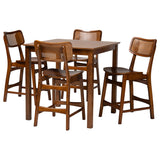 Baxton Studio Tafari Mid-Century Modern Walnut Brown Finished Wood and Rattan Pub Set