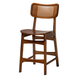 Baxton Studio Tafari Mid-Century Modern Walnut Brown Finished Wood and Rattan Pub Set