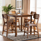 Baxton Studio Tafari Mid-Century Modern Walnut Brown Finished Wood and Rattan Pub Set