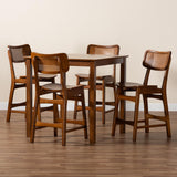 Baxton Studio Tafari Mid-Century Modern Walnut Brown Finished Wood and Rattan Pub Set