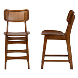 Baxton Studio Tafari Mid-Century Modern Walnut Brown Finished Wood and Rattan 2-Piece Counter Stool Set