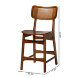 Baxton Studio Tafari Mid-Century Modern Walnut Brown Finished Wood and Rattan 2-Piece Counter Stool Set